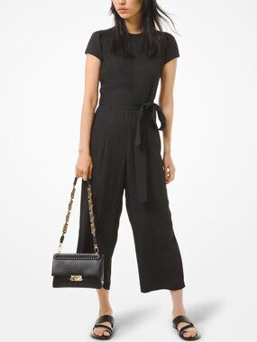 MICHAEL Michael Kors Crepe Belted Jumpsuit Women’s Elegant Black Wide Leg